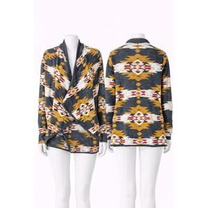 Lucky Brand Aztec Cardigan Sweater Open Front Tribal Knit Women’s M boho